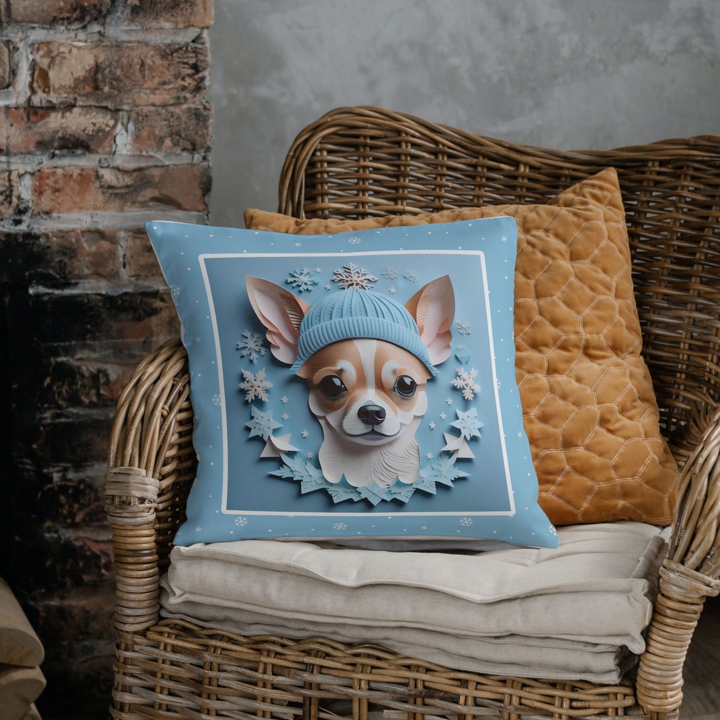 Winter Chihuahua Pillow, Seasonal Dog Lover Home Decor, Chihuahua Lover Comfort Gift