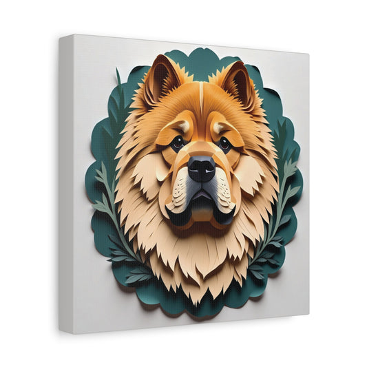 Chow Chow Leafy Green Scalloped Background Wall Art - Personalized Pet Name Canvas