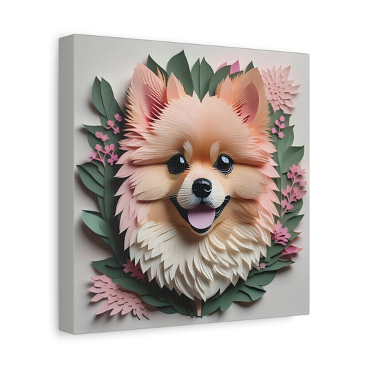 Pomeranian Floral Portrait Canvas - 3D Illusion Gallery Wrap