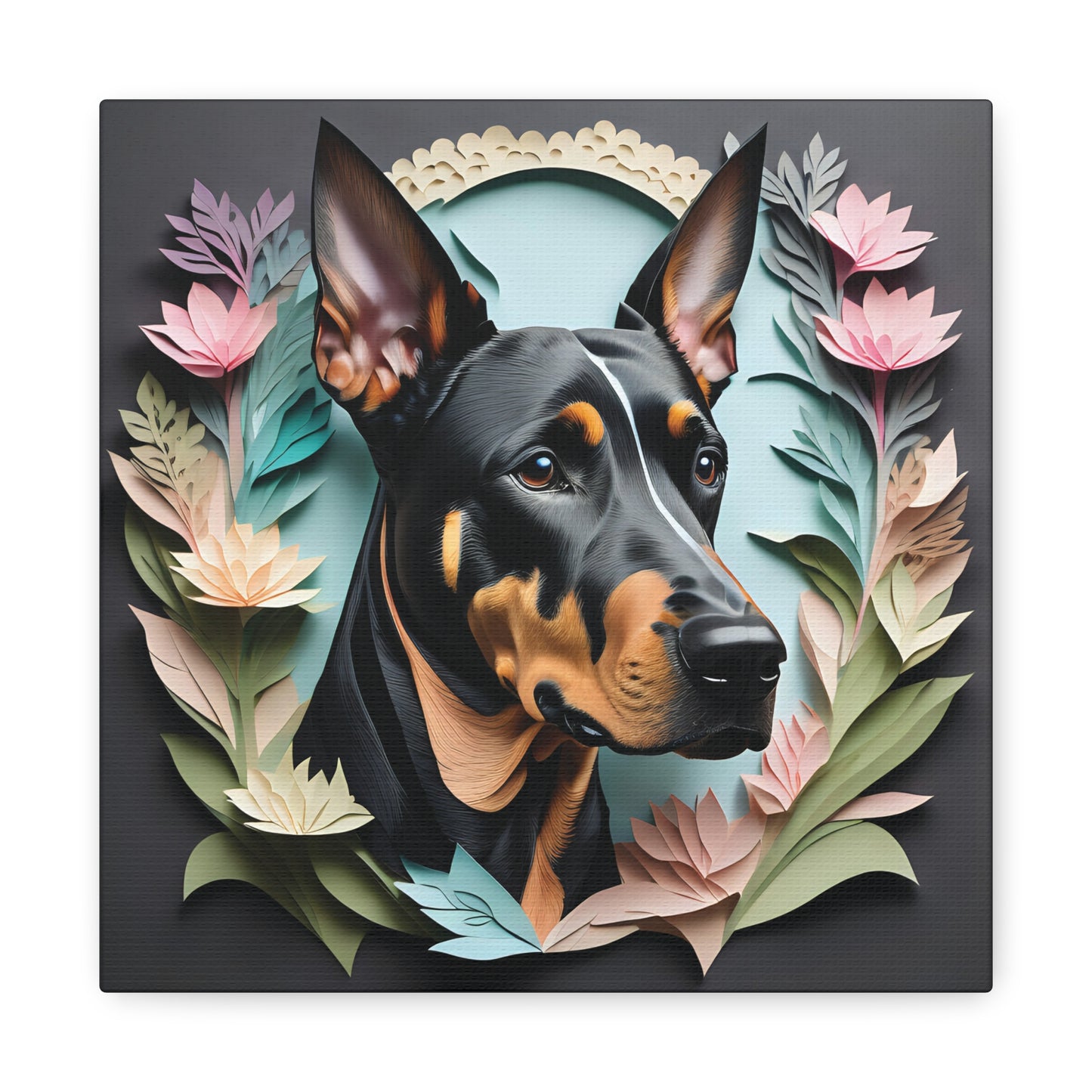Doberman Portrait on Charcoal Background - Dobie Wall Art Home Decor
