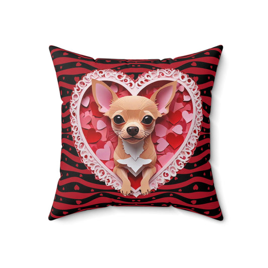 Fawn Chihuahua Valentine's Day Gift Square Polyester Pillow - Valentine's Home Decor