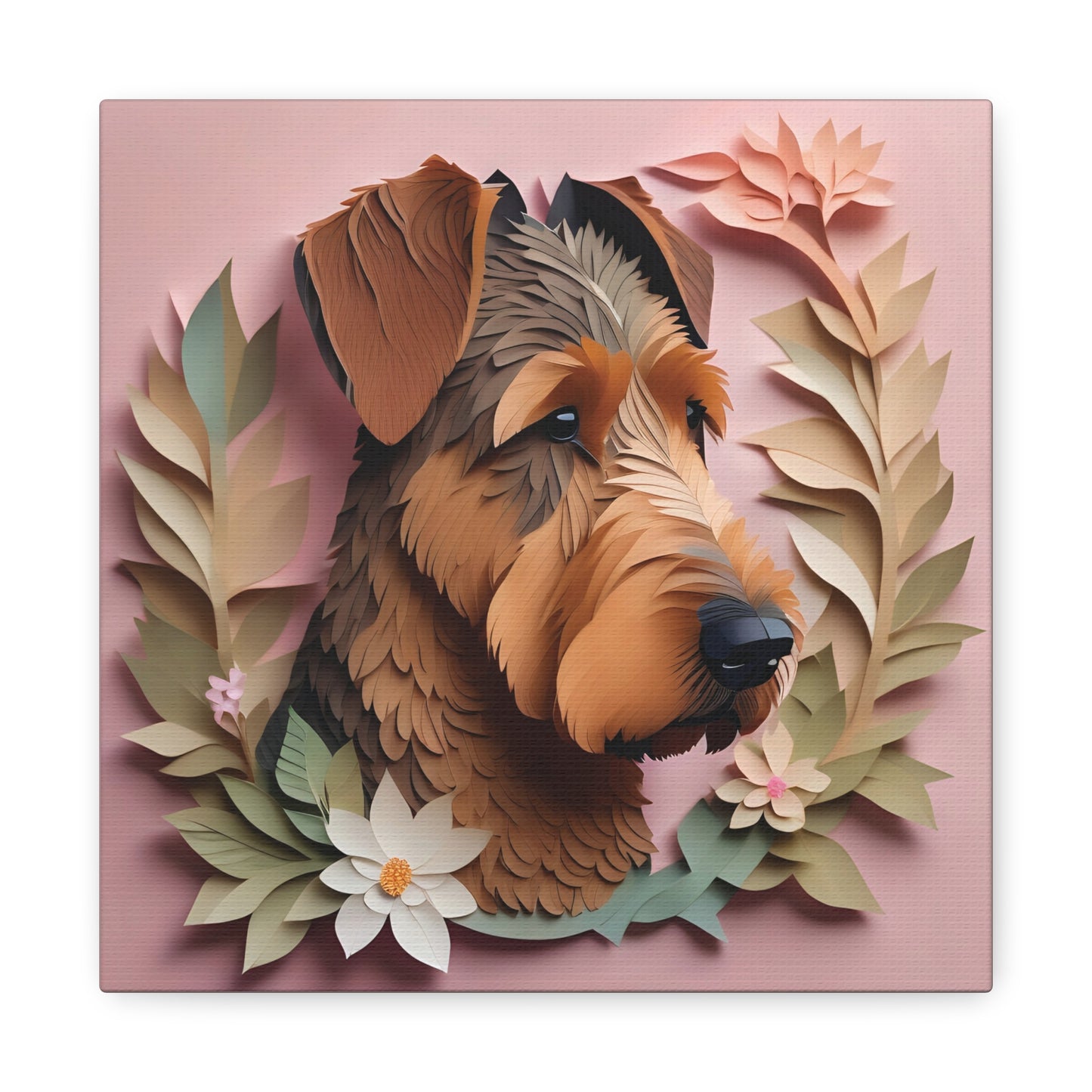Airedale Terrier Floral 3D Illusion Portrait on Pink Background