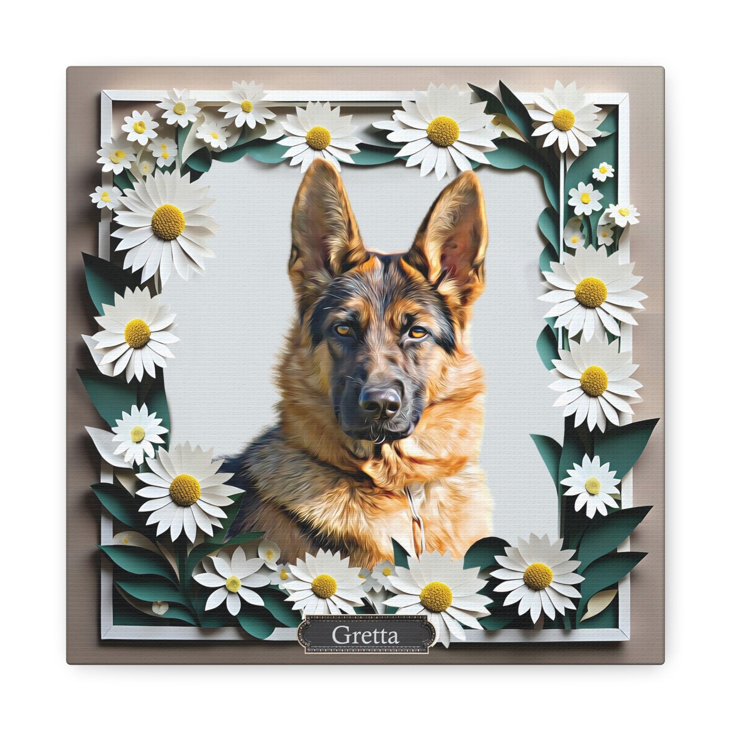 Custom Airbrushed Pet Portrait - White Daisy Frame