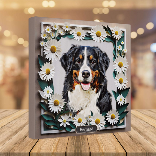 Custom Airbrushed Pet Portrait - White Daisy Frame