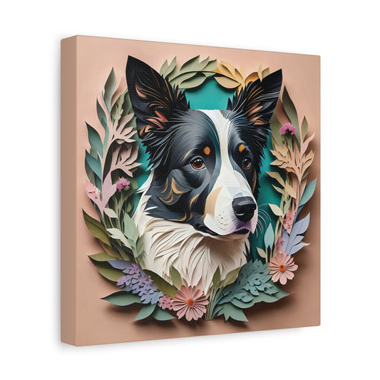 Border Collie in Floral Arrangement - 3D Illusion Art with Name Personalization