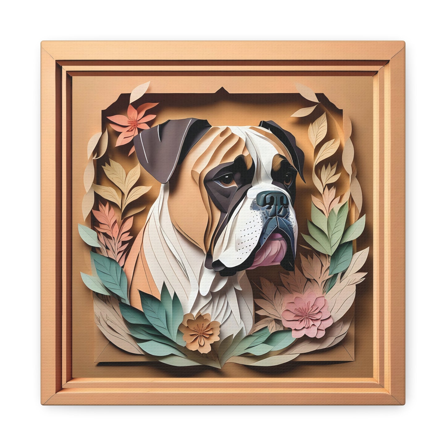 Boxer Portrait in Pastel Leaves - Vintage Papercut Imitation Design