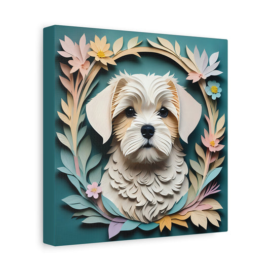 Maltese Dog Floral Art - 3D Illusion Dog Portrait - Custom Pet Wall Decor