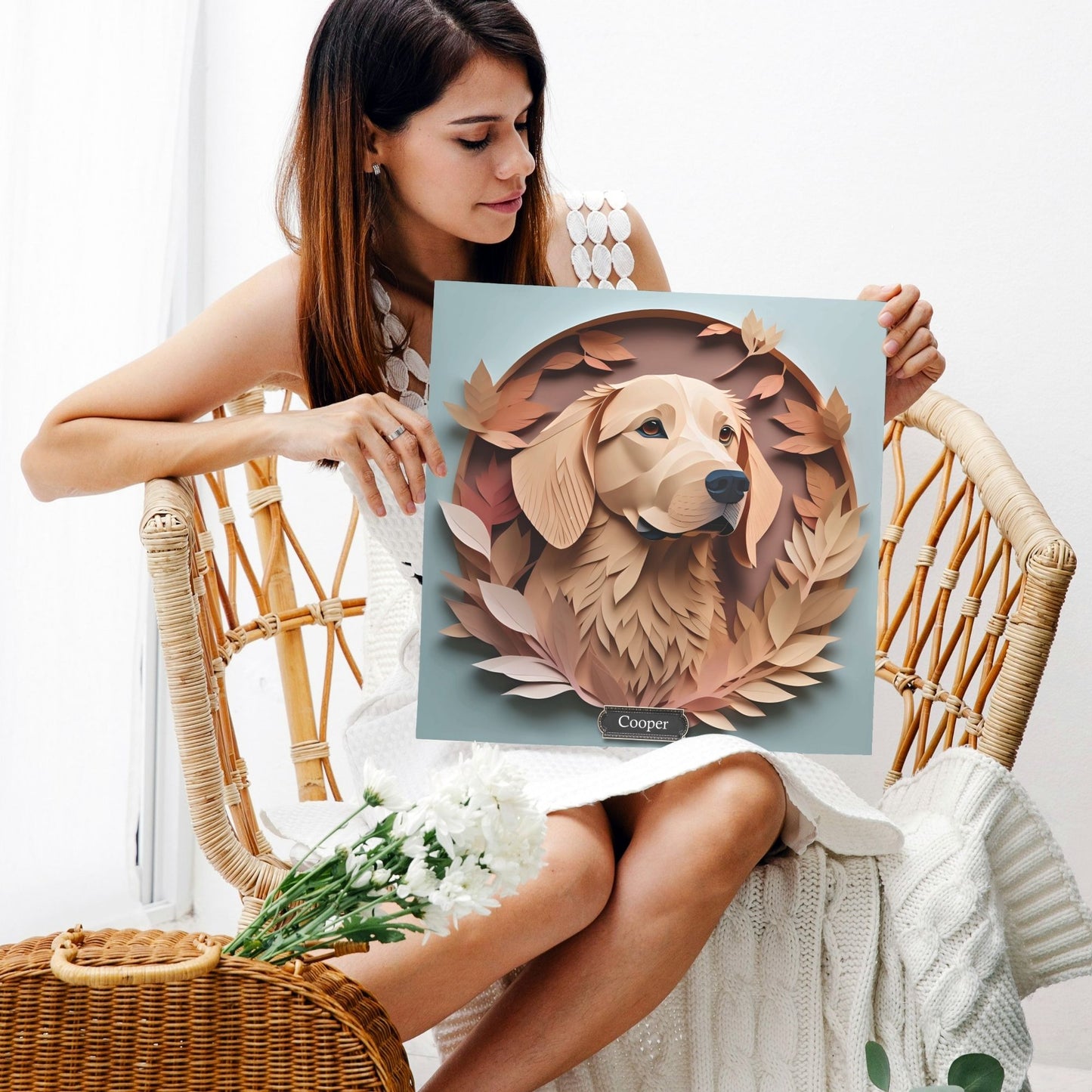 Golden Retriever Portrait in Brown Leaves - Golden Retriever Memorial Canvas