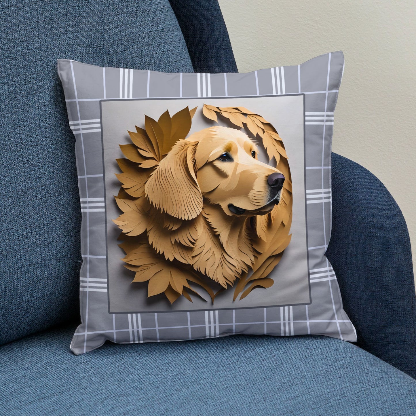 Golden Retriever Gray Plaid Pillow, Golden Retriever Gifts and Home Decor, Golden Retriever Owner Birthday or Housewarming Gift