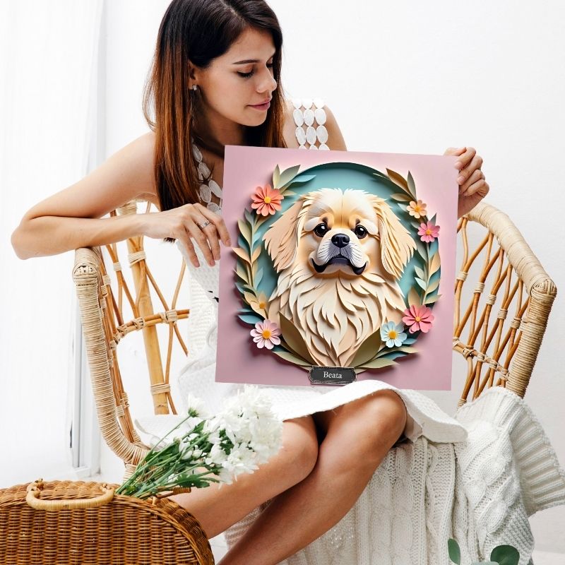 Cream Pekingese Dog Wall Art - Pekingese Dog Memorial Gift or Decor