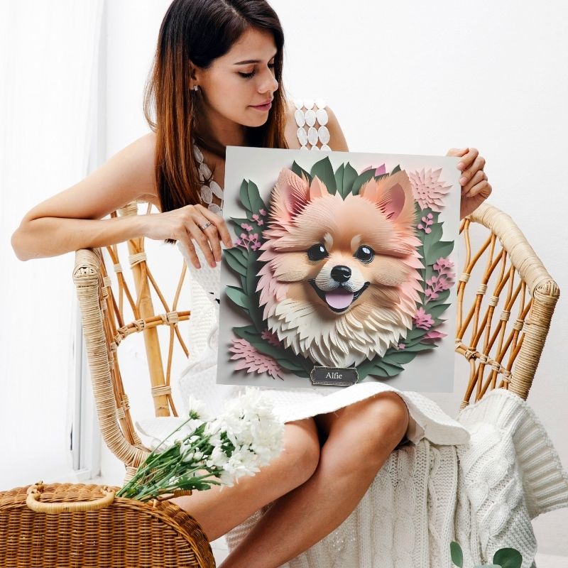 Pomeranian Floral Portrait Canvas - 3D Illusion Gallery Wrap