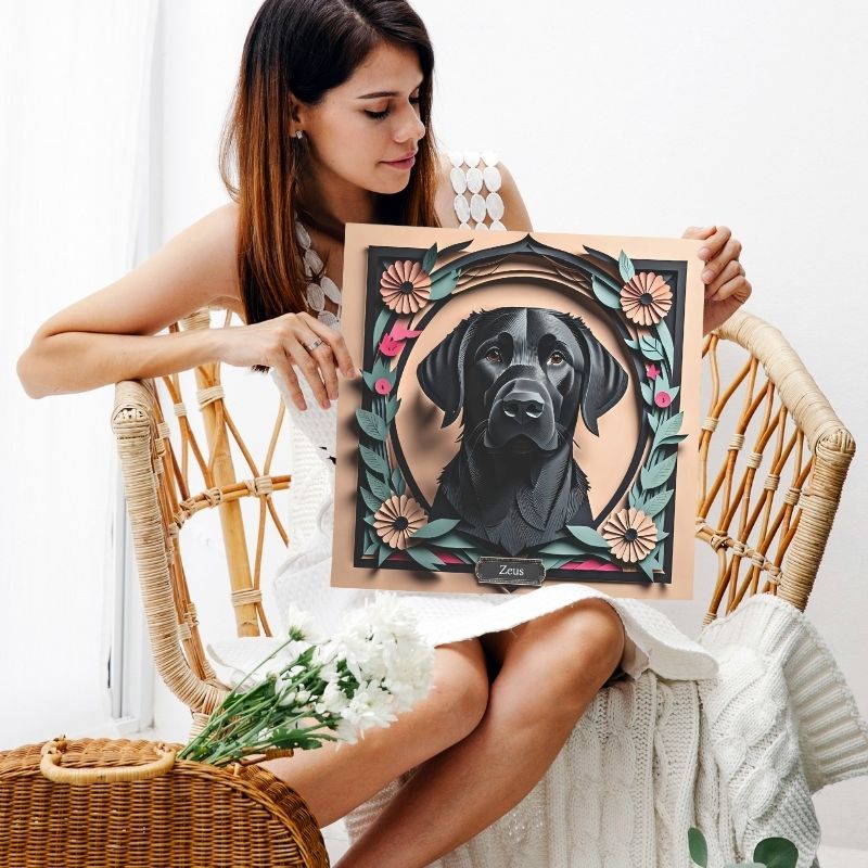 Vintage Style Black Lab Dog Wall Art - Personalized Labrador Retriever Memorial