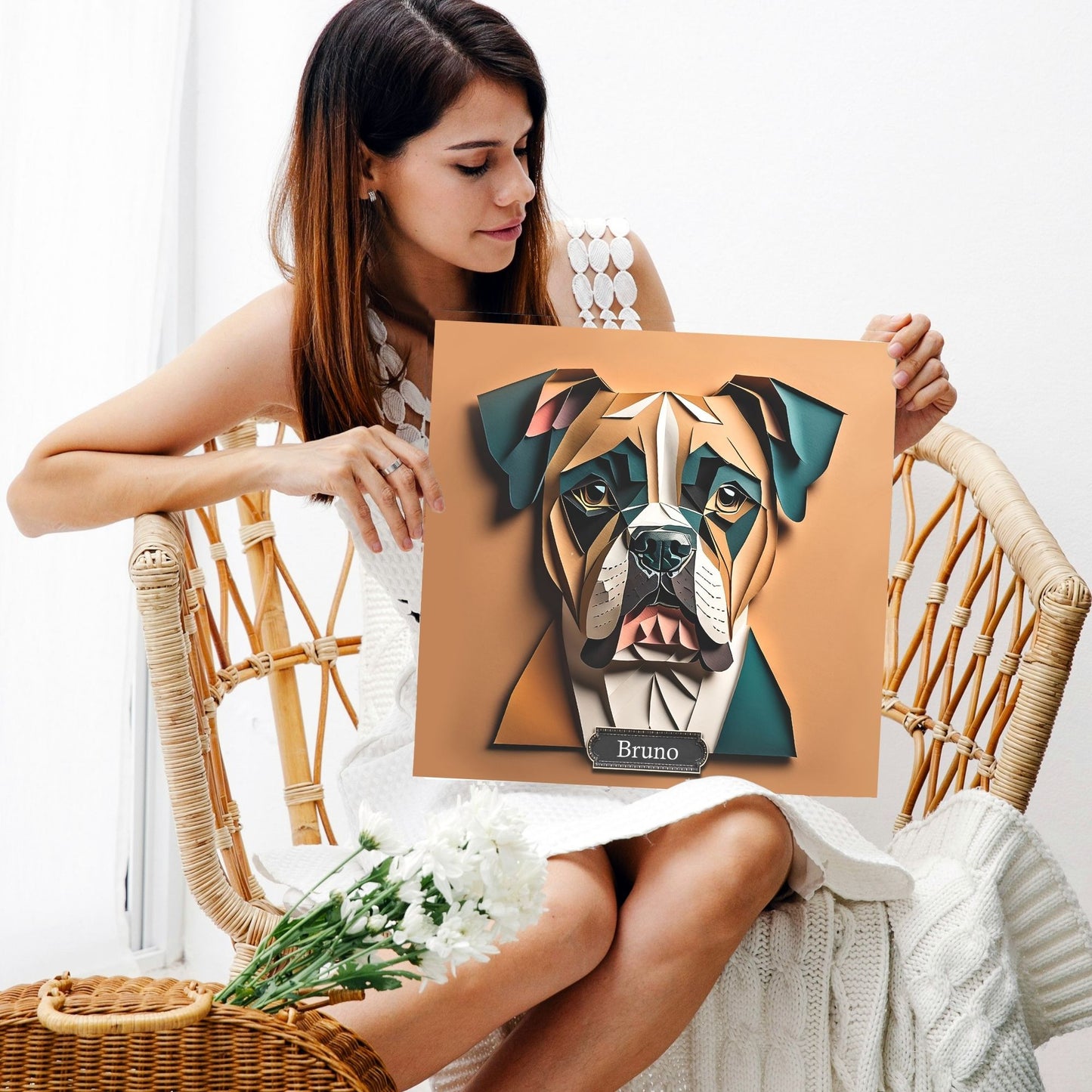 Boxer Portrait in Faux Craft Art Style - Boxer Owner Home Decor or Memorial Gift