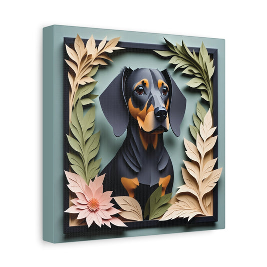Black Dachshund Botanical Frame Wall Art - Custom Pet Name Artwork