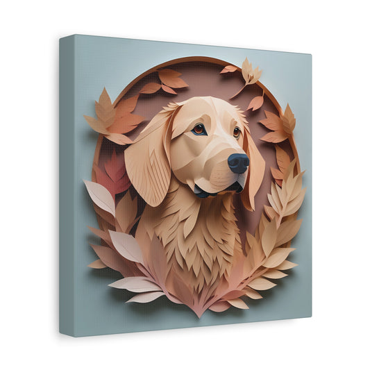 Golden Retriever Portrait in Brown Leaves - Golden Retriever Memorial Canvas