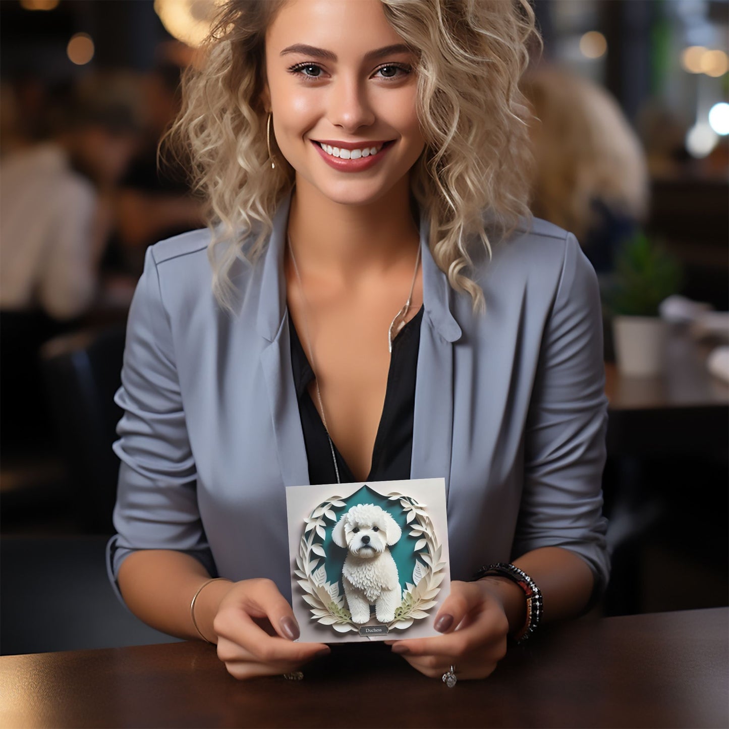 Bichon Frise Portrait in White Leaves - Bichon Mom or Dad Gift