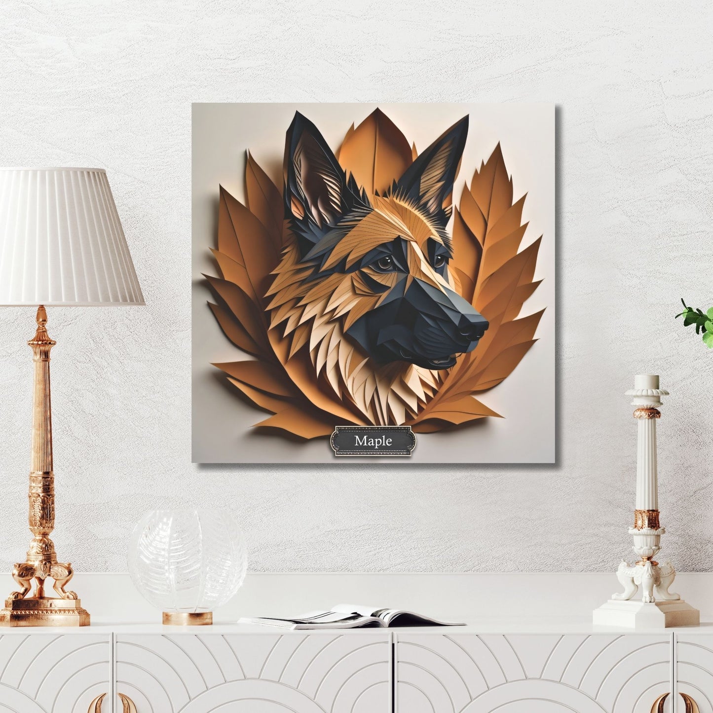 German Shepherd Portrait - Faux Papercut Imitation Dog Lover Wall Art