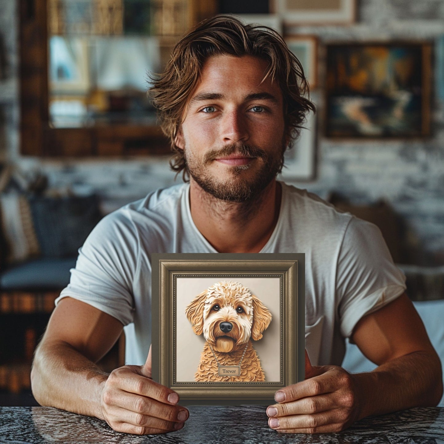 Golden Doodle Portrait in a Faux Classic Frame - 3D Illusion Canvas Print