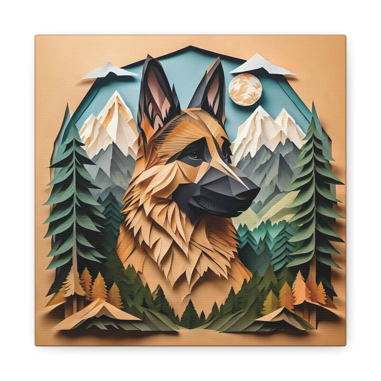 German Shepherd Mountain Portrait Print on Canvas - 3D Illusion Art with Name Personalization