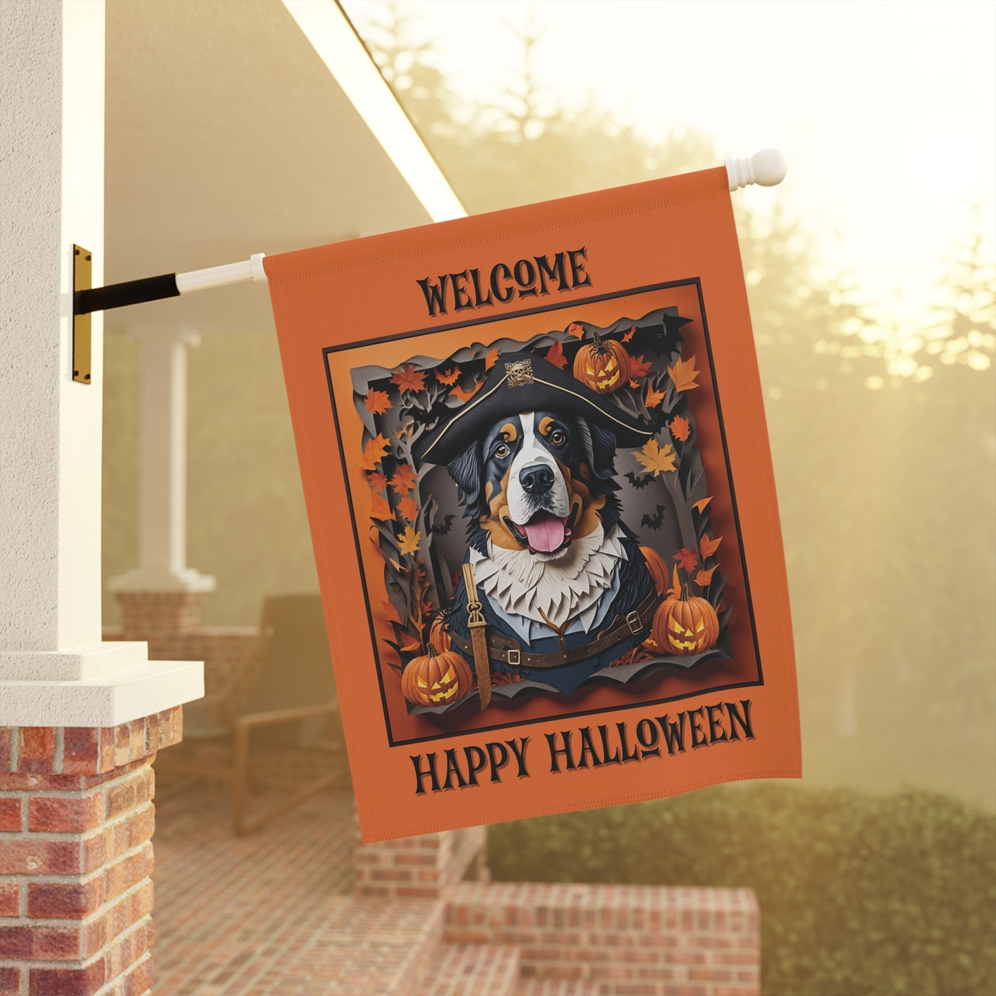 Berner Halloween Garden Flag, Two-Sided Halloween Flag for Bernese Mountain Dog Owner