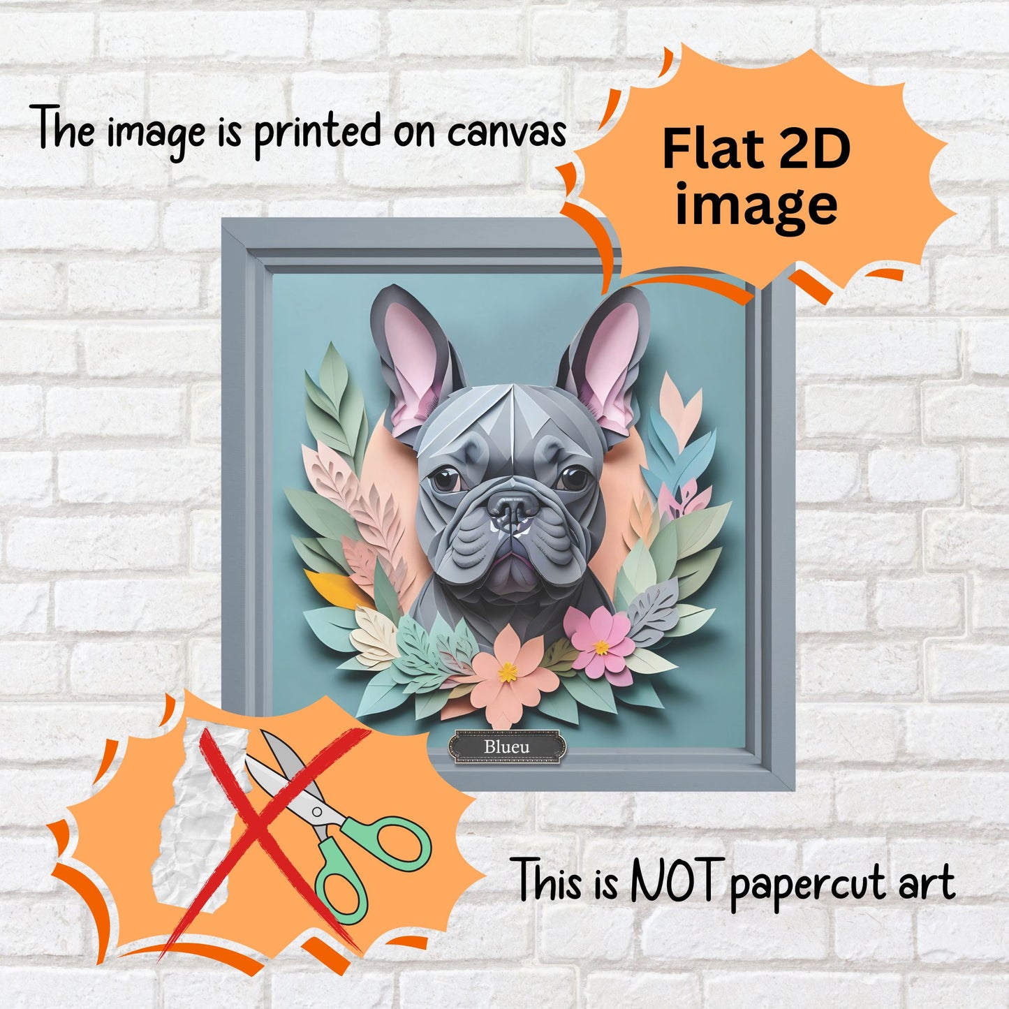 Blue French Bulldog Portrait - Vintage Papercut Imitation Dog Lover Wall Art