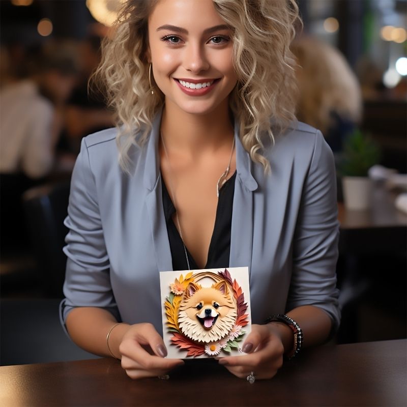 Fall Pomeranian Wall Art Canvas - 3D Illusion Dog Portrait with Flowers
