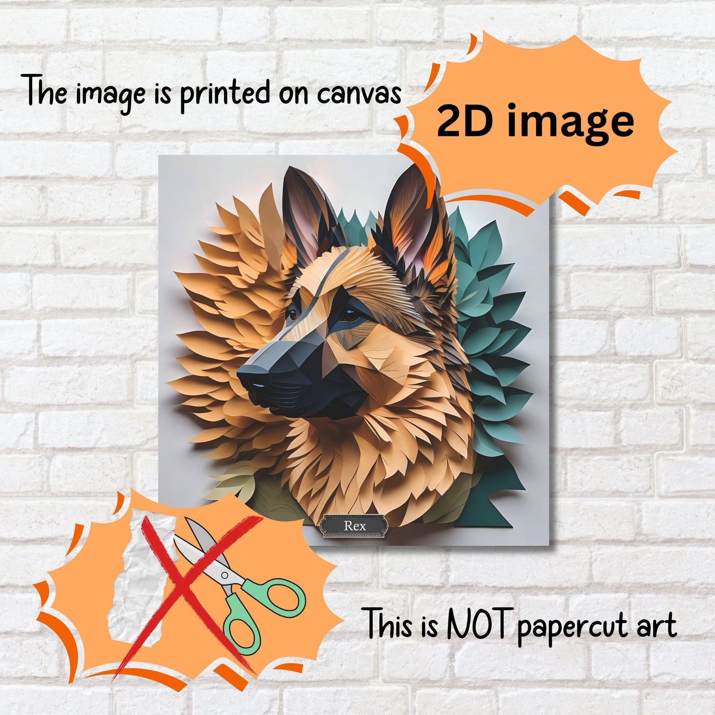 German Shepherd Memorial Portrait - 3D Illusion Art with Name Personalization,