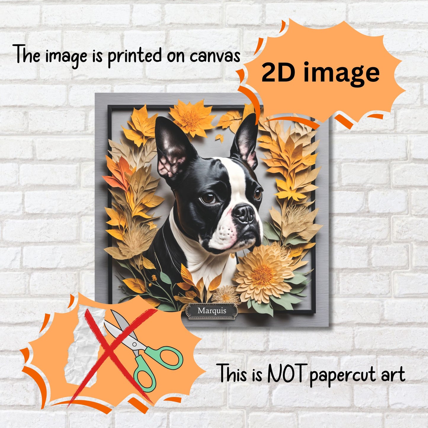 Boston Terrier Fall Art - Canvas Print 3D Illusion Art with Name Personalization