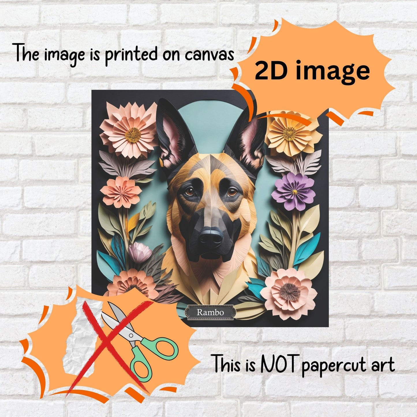 Belgian Malinois Portrait in Vintage Papercut Imitation Art Style