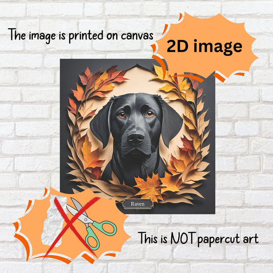 Black Lab Fall Art, Canvas Print 3D Illusion Art with Name Personalization, Labrador Memorial Gift, Best Gift for Lab Mom or Dad