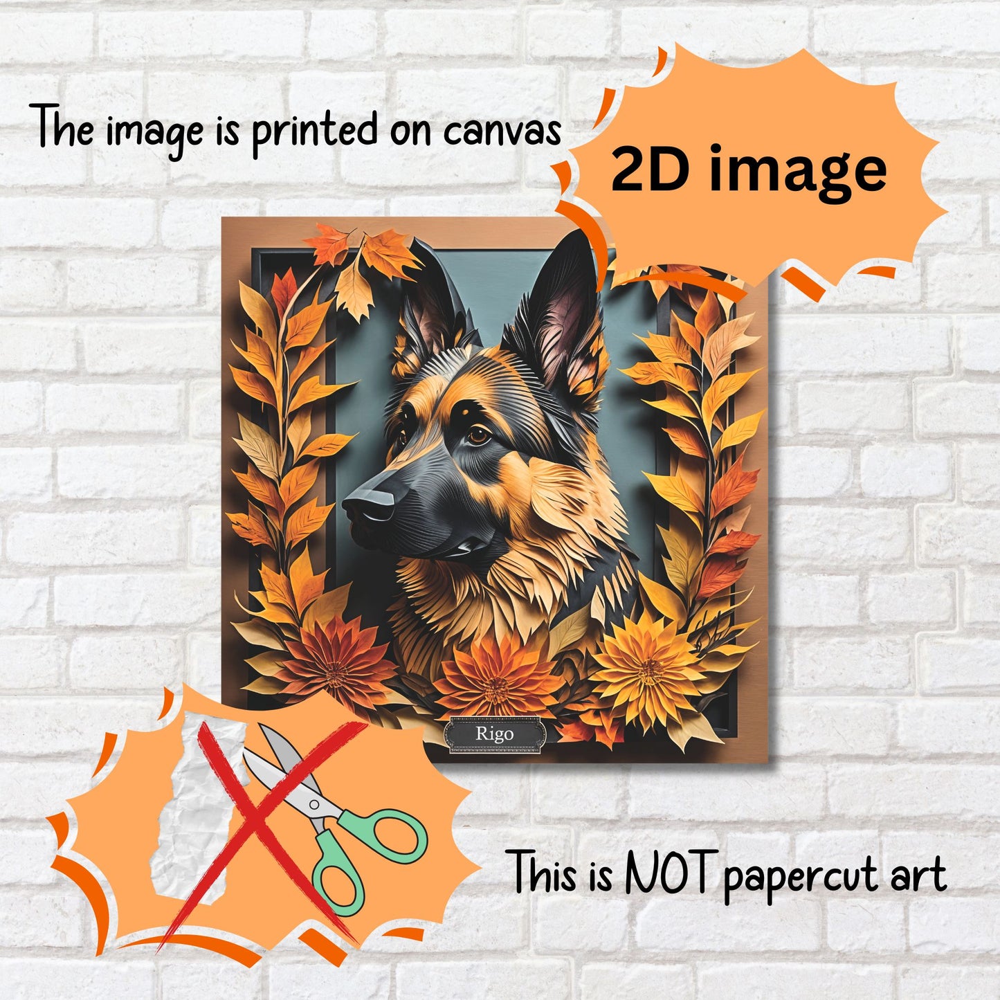 Cozy Autumn German Shepherd Portrait Wall Art - 3D Illusion Art with Name Personalization