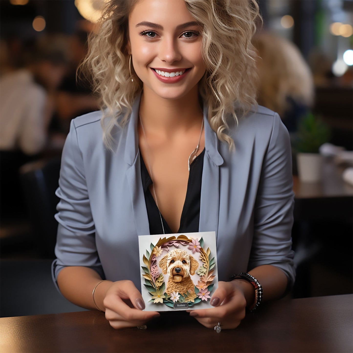 Labradoodle or Golden Doodle Portrait Floral Art - 3D Illusion Canvas Print With Name Personalization