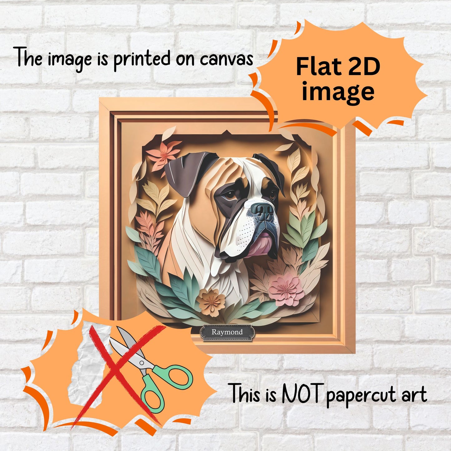 Boxer Portrait in Pastel Leaves - Vintage Papercut Imitation Design