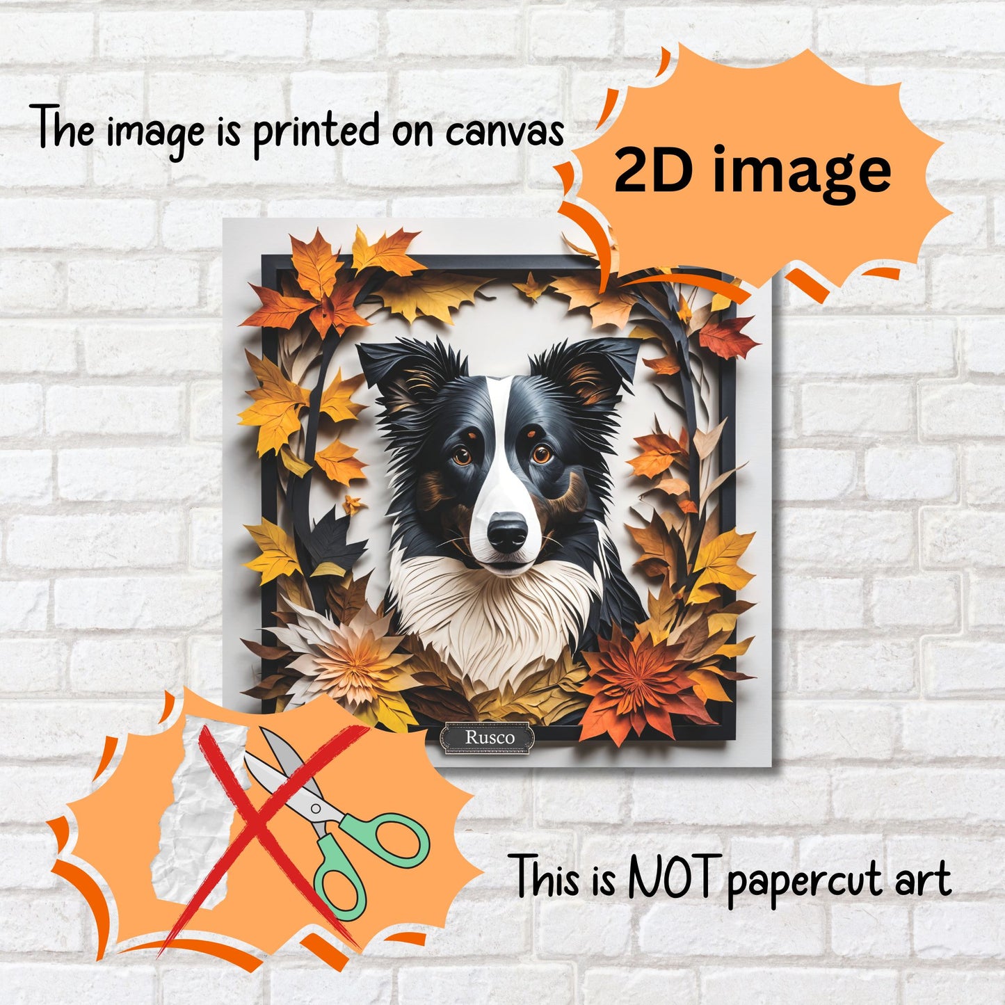Border Collie Fall Portrait - 3D Illusion Art with Name Personalization