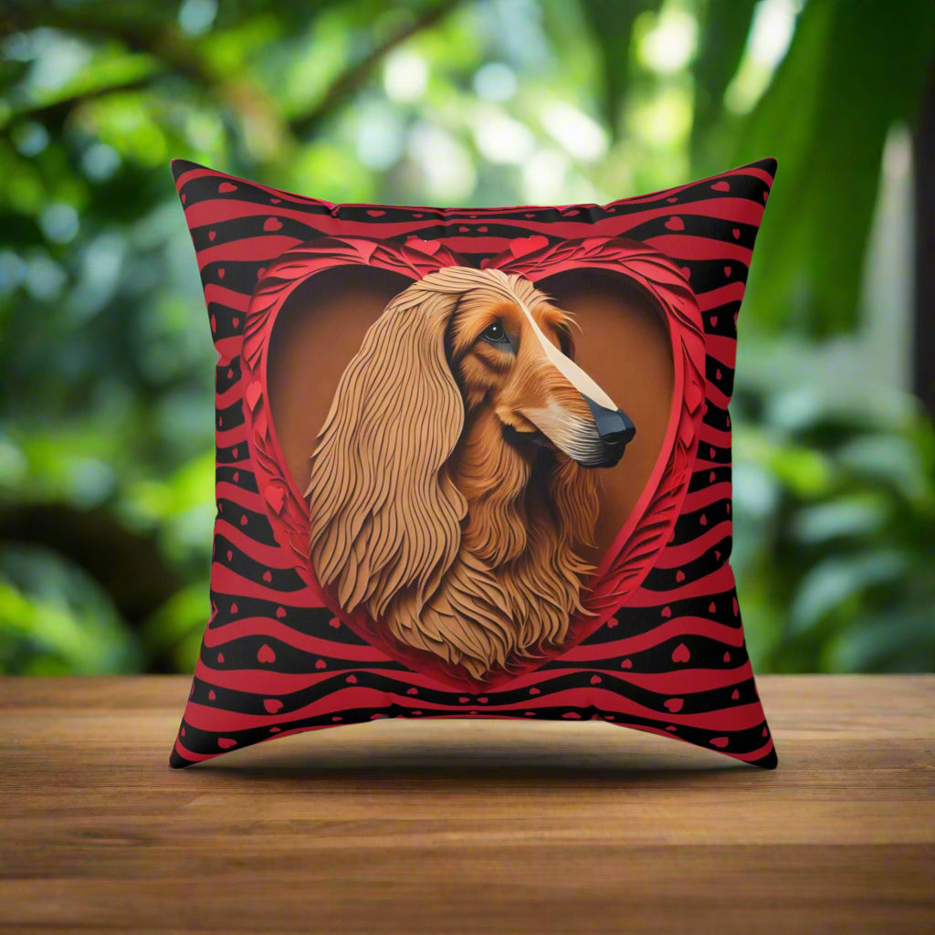 Afghan Hound Valentine's Day Gift Square Polyester Pillow, Holiday Decor for Dog Lover, Afghan Hound Mom Gift