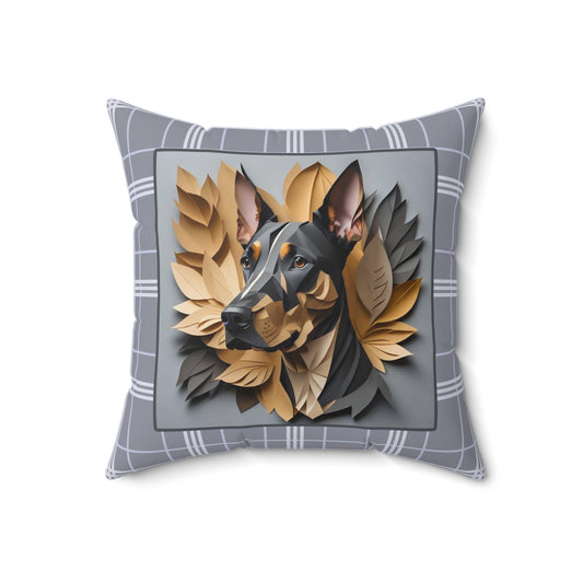 Doberman Gray Plaid Square Pillow - Doberman Owner Birthday Housewarming Gift