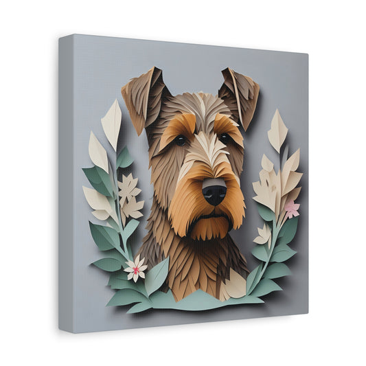 Airedale Terrier 3D Illusion Portrait on Gray Background