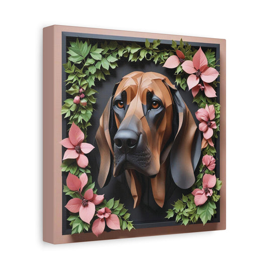 Bloodhound Floral Canvas Print - 3D Illusion Dog Portrait Gift for Pet Lover