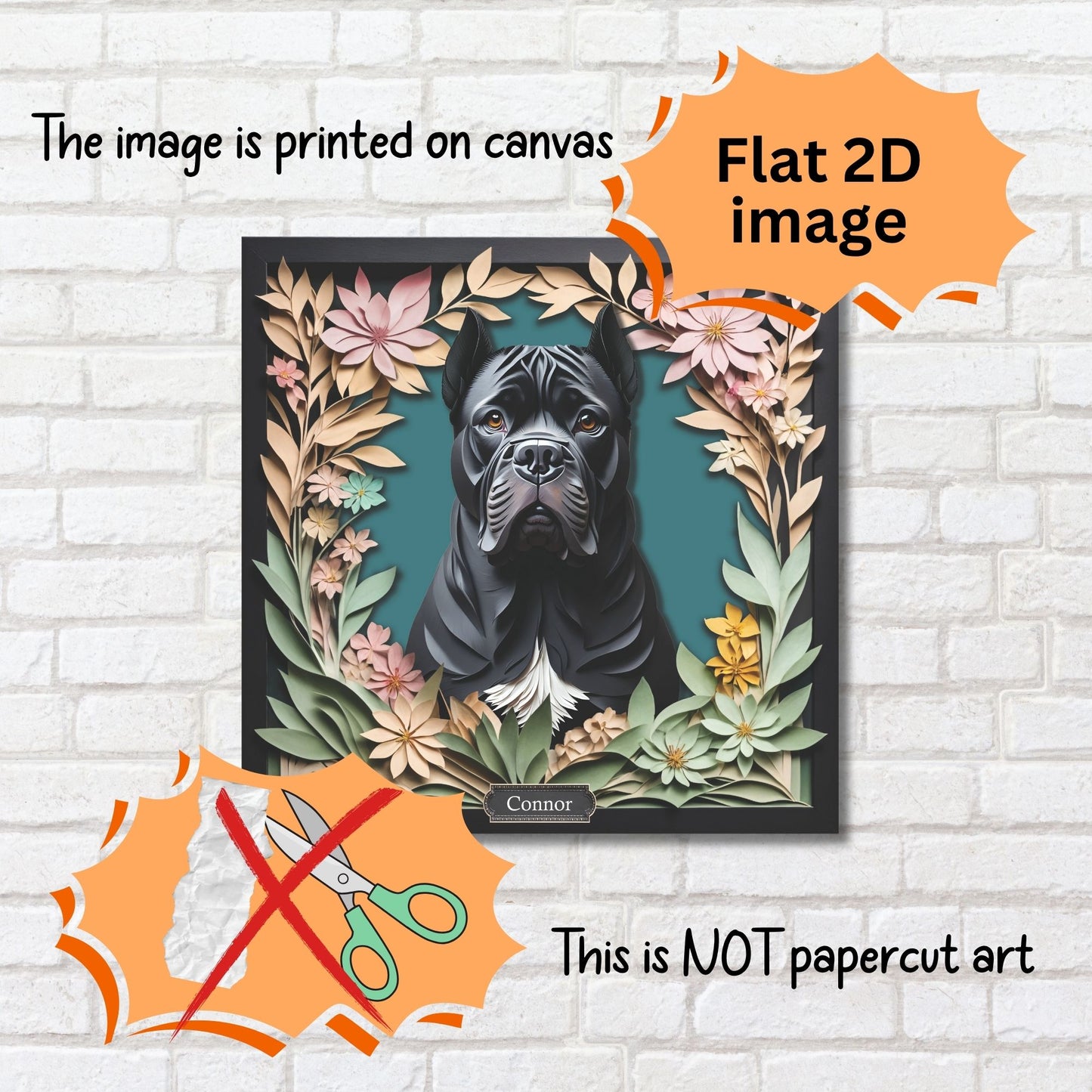 Black Cane Corso with Cropped Ears - 3D Illusion Art, Personalized Dog Memorial Gift