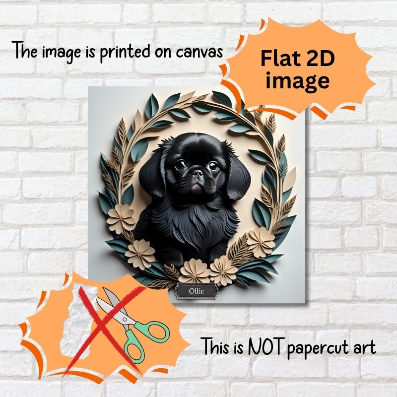 Black Pekingese in a Wreath Canvas Wrap - Pekingese Dog Memorial Gift or Decor
