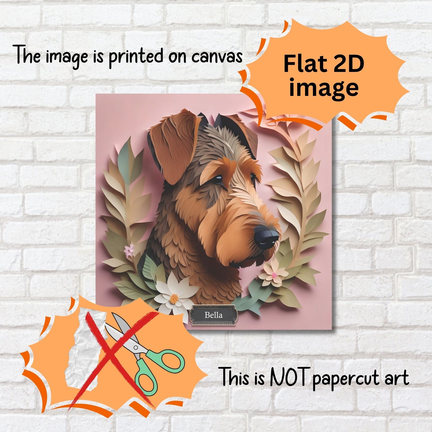 Airedale Terrier Floral 3D Illusion Portrait on Pink Background