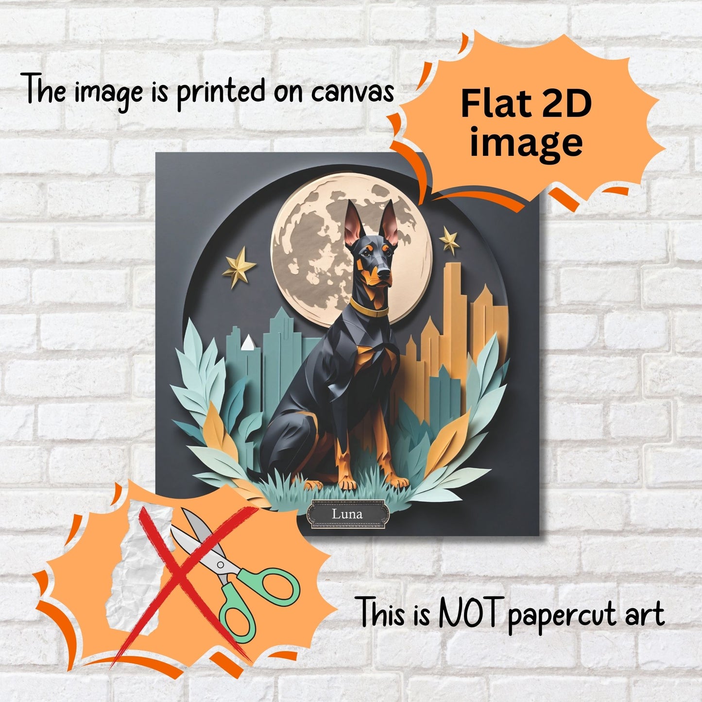 Doberman Wall Art with Moon and Stars - Unique Pet Memorial Home Decor - Dobie Mom or Dad Gift
