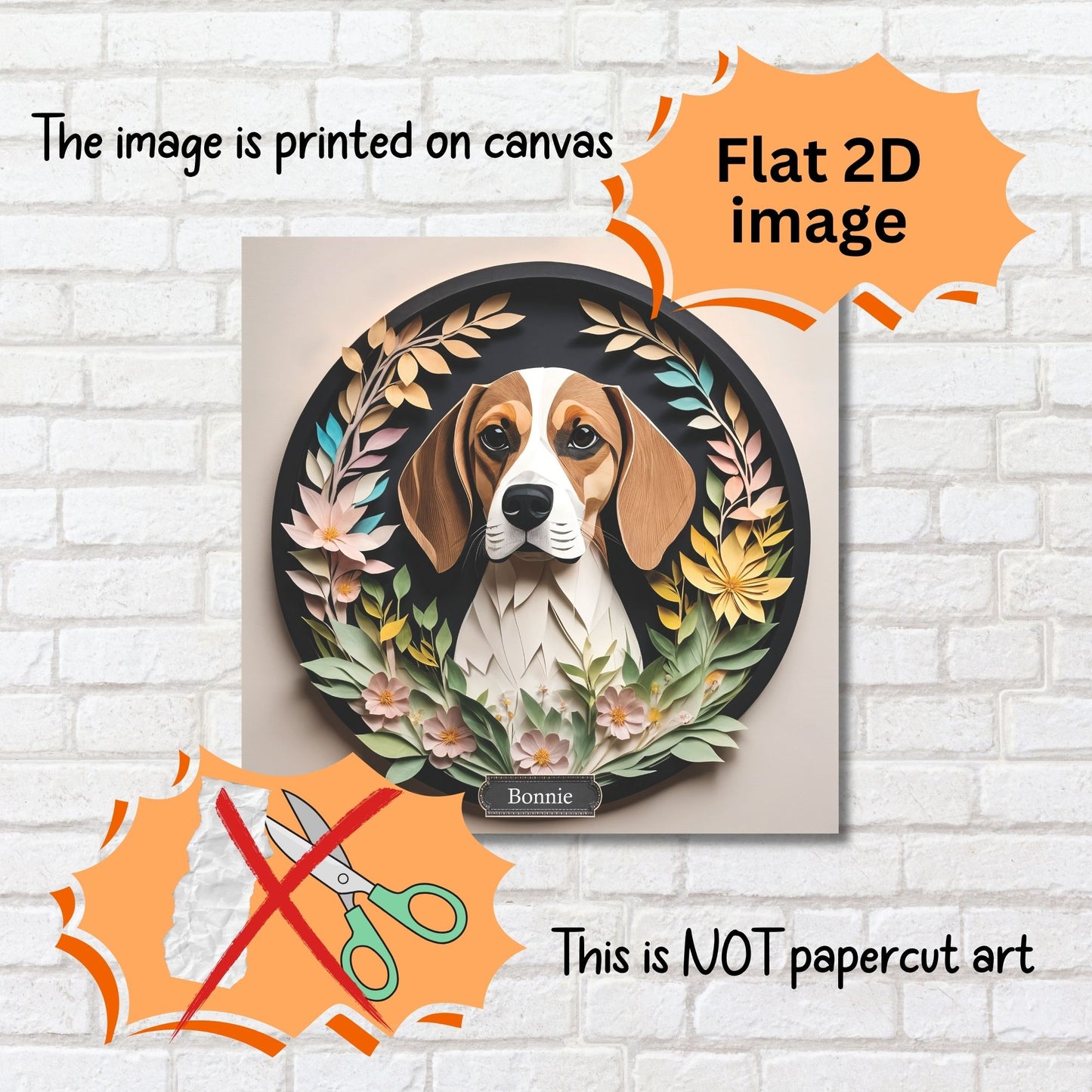 Beagle Portrait in Circular Vignette with Name Personalization, Beagle Lover Perfect Gift, Unique Beagle Mom Dad Gift, Beagle Memorial