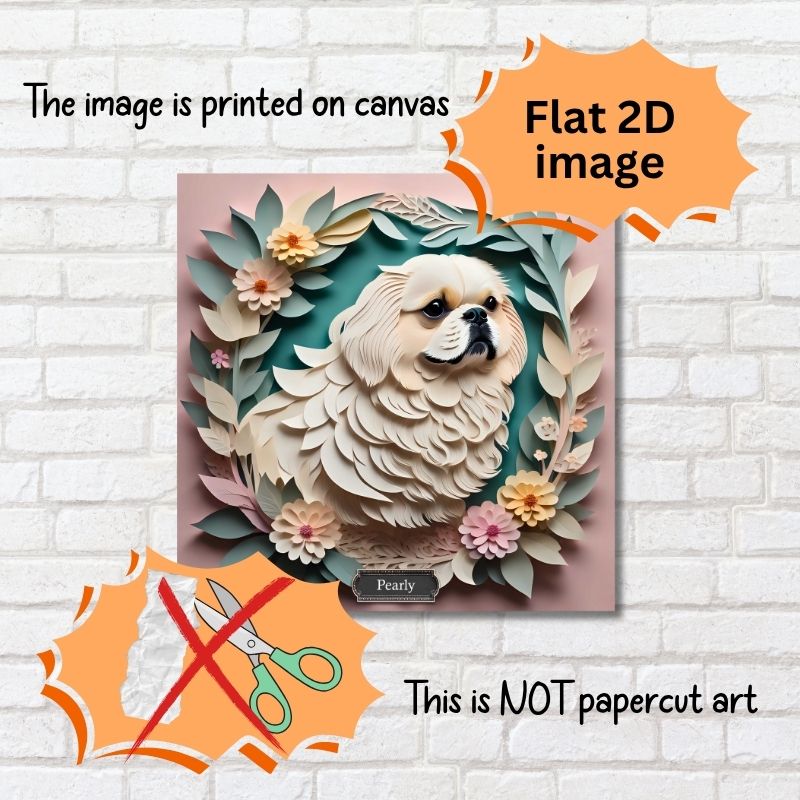 White Pekingese Floral Wall Art - Pekingese Dog Memorial Gift or Decor