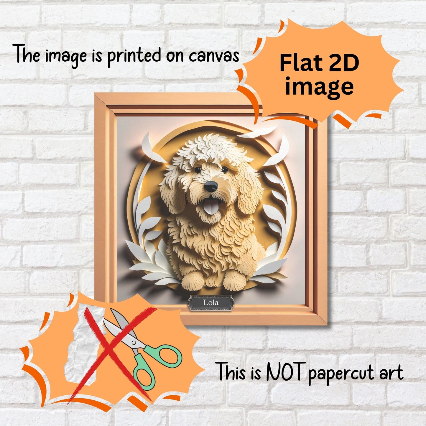 Golden Doodle or Labradoodle Name Personalized Portrait - 3D Illusion Craft Imitation Design