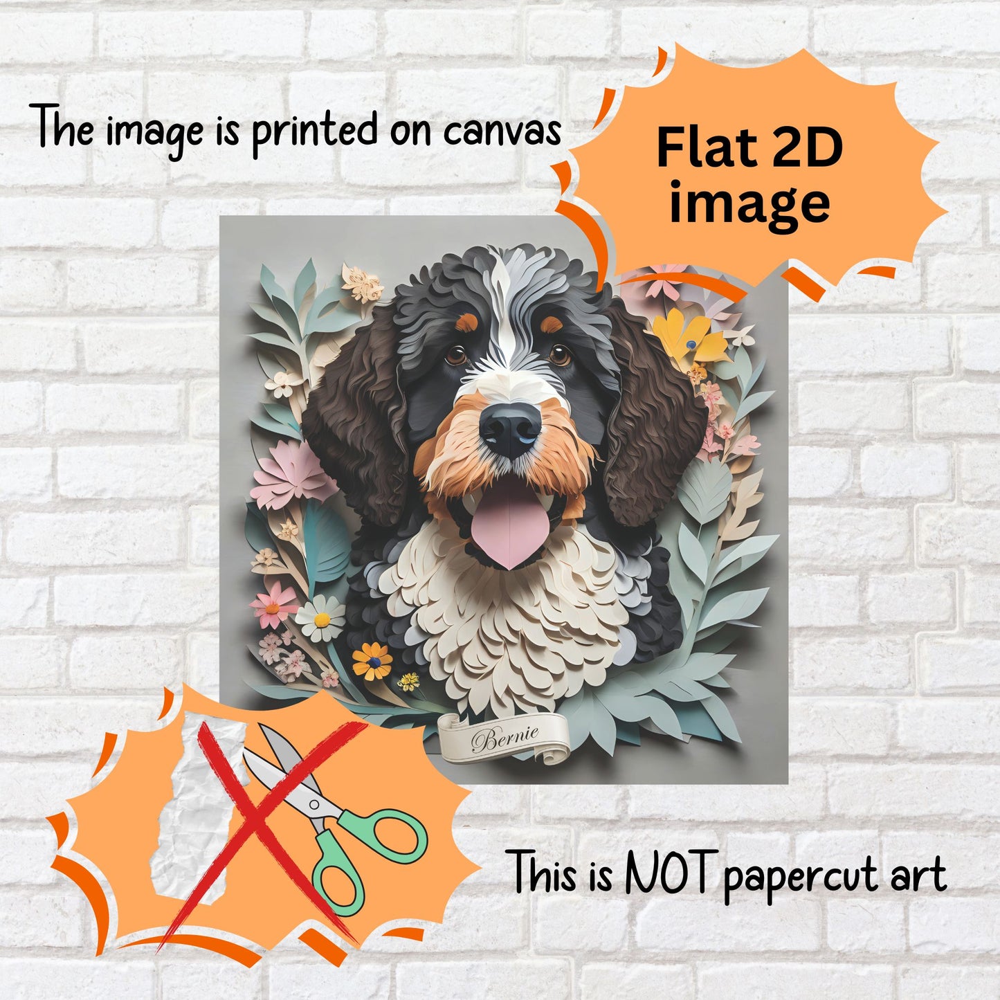 Bernedoodle 3D Illusion Wall Art - Vintage Papercut Imitation Canvas Print