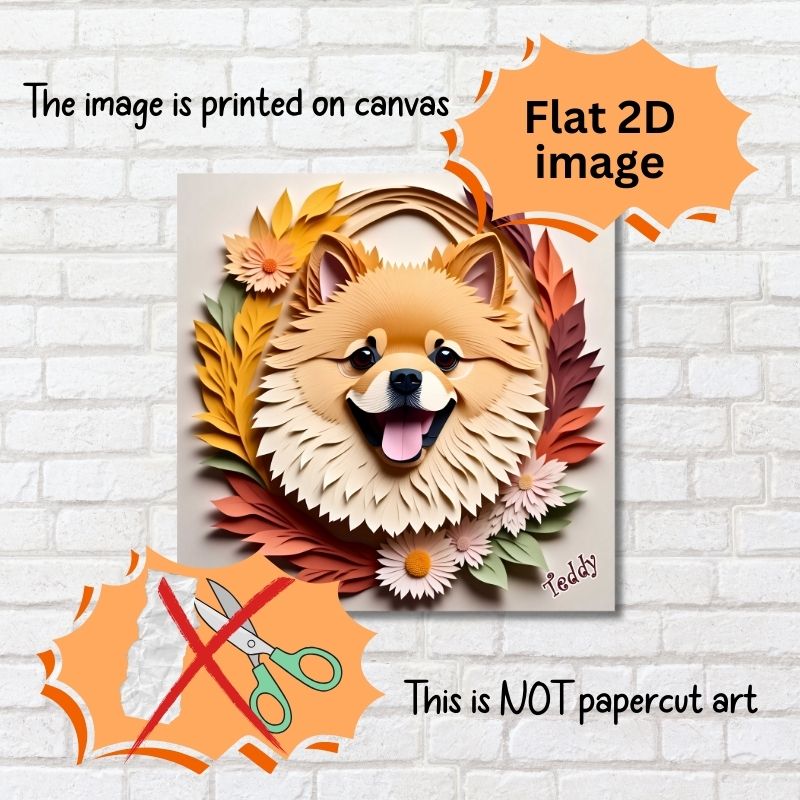 Fall Pomeranian Wall Art Canvas - 3D Illusion Dog Portrait with Flowers