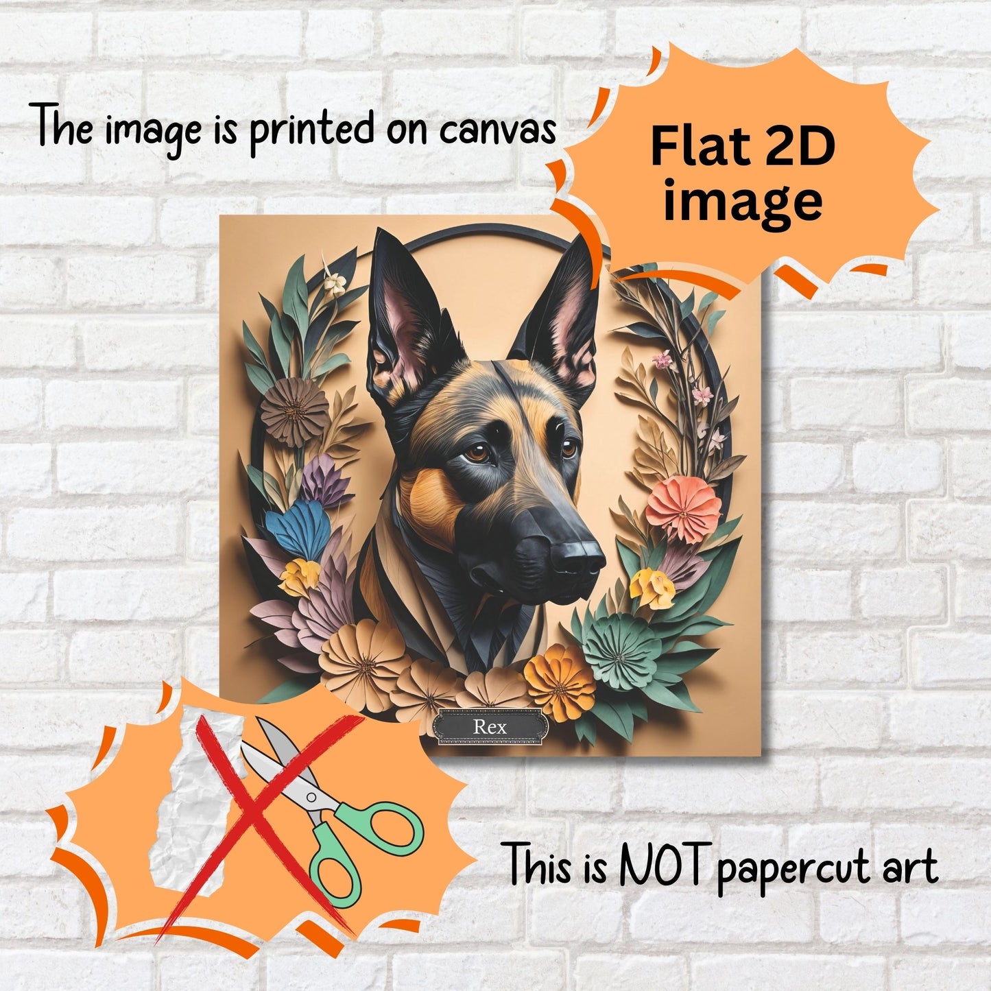 Belgian Malinois Canvas Art, Vintage Papercut Imitation Design