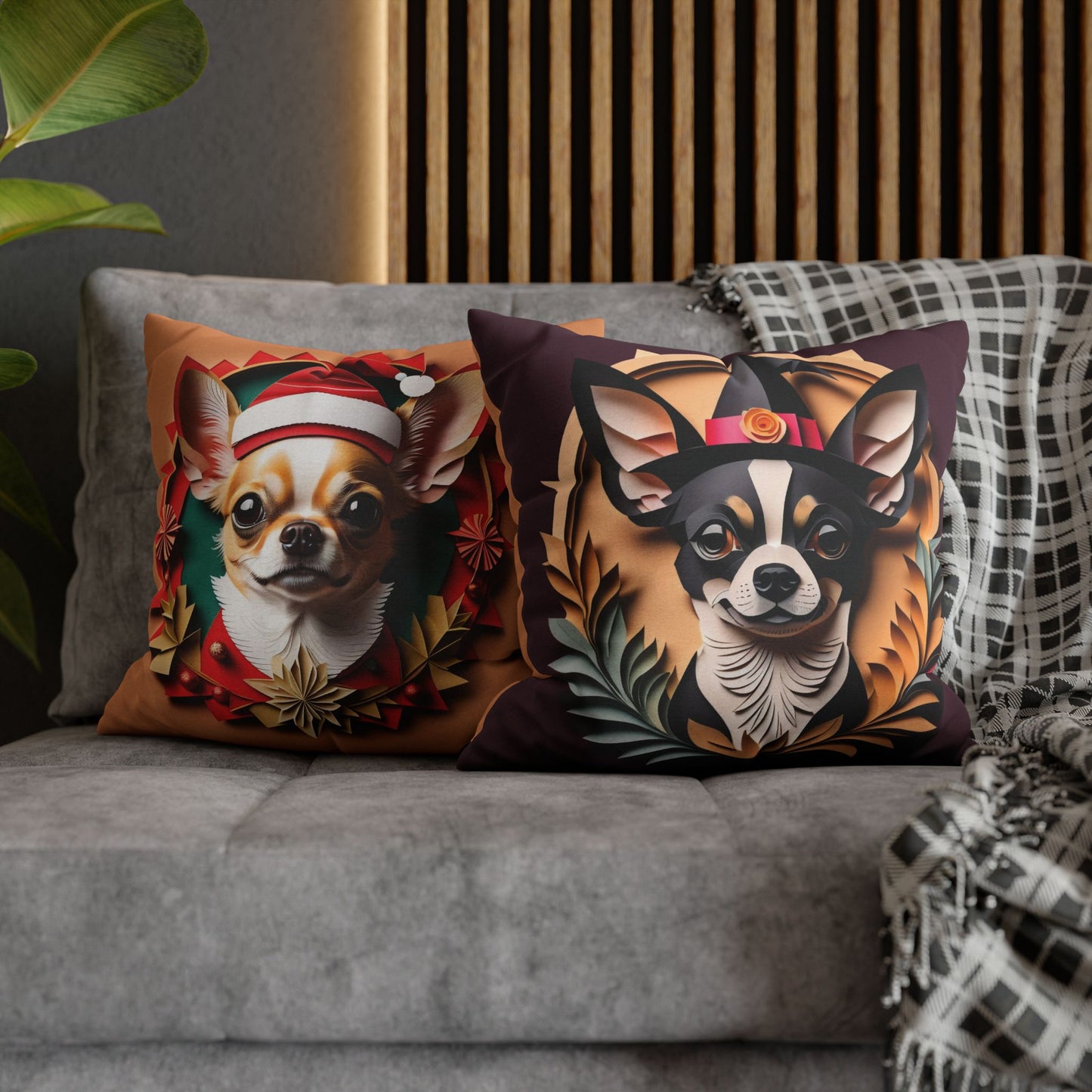 Halloween & Christmas Chihuahua Pillowcase Reversible Holiday Decor