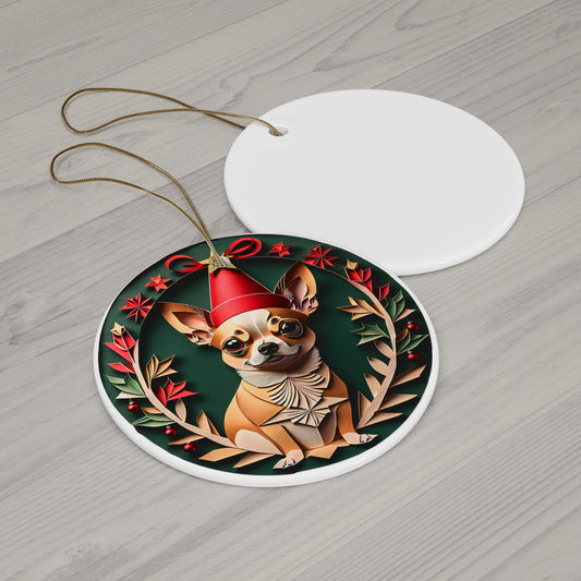 Chihuahua Collectable Dog Breed Ceramic Ornament - Vintage Papercut Inspired Design